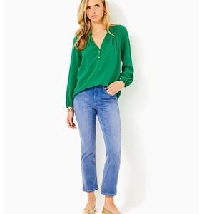 Lilly Pulitzer Liza High Rise Crop Flare Caribbean Blue Wash Jeans 14 NWT